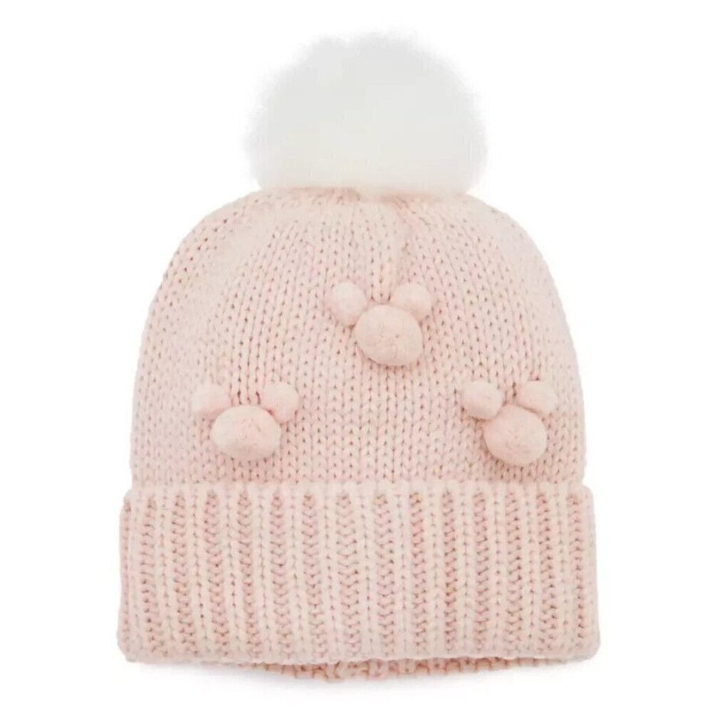 Disney Mickey Mouse Knitted Pom Beanie Hat Adults Pink White Worn 1X